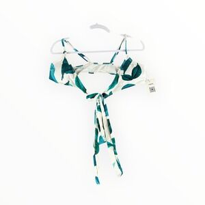 Cupshe Womens Tropical Leaf Print Tie Front Bikini Top White Green Small NWT